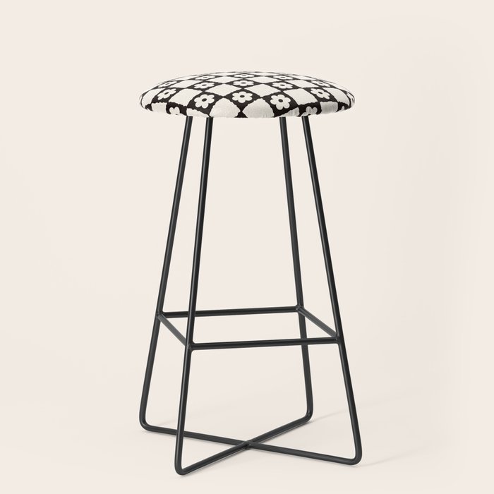 Retro Flower Checker in Black&White Stool Gallery Image 1