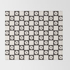 Retro Flower Checker in Black&White Throw Blanket Gallery Image 2