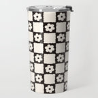 Retro Flower Checker in Black&White Travel Mug Gallery Image 2