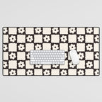 Retro Flower Checker in Black&White Desk Mat Gallery Image 1