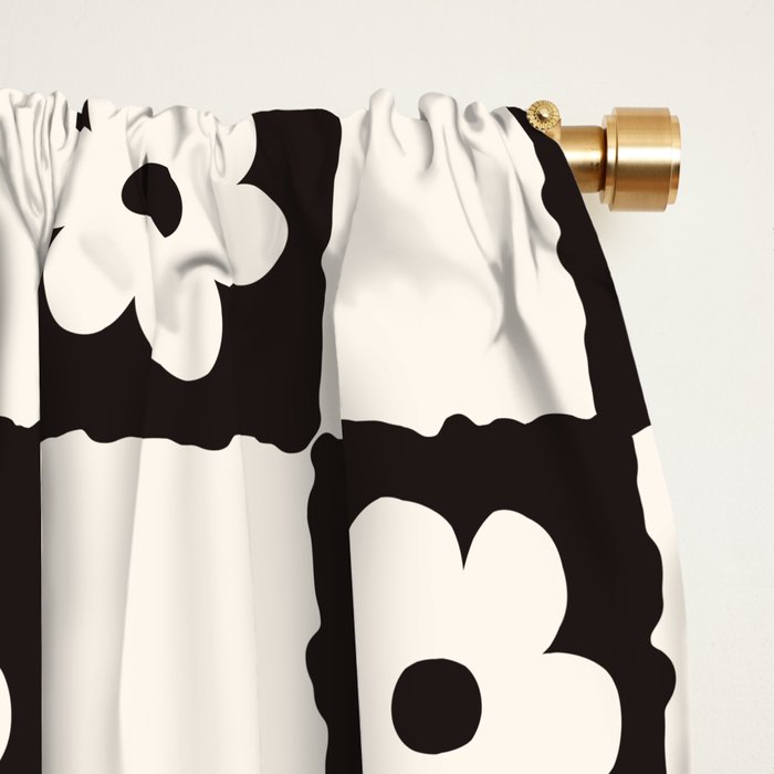 Retro Flower Checker in Black&White Window Curtain Gallery Image 2