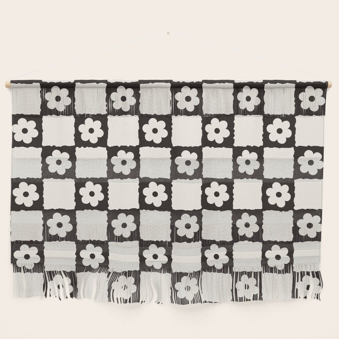 Retro Flower Checker in Black&White Wall Hanging Gallery Image 1