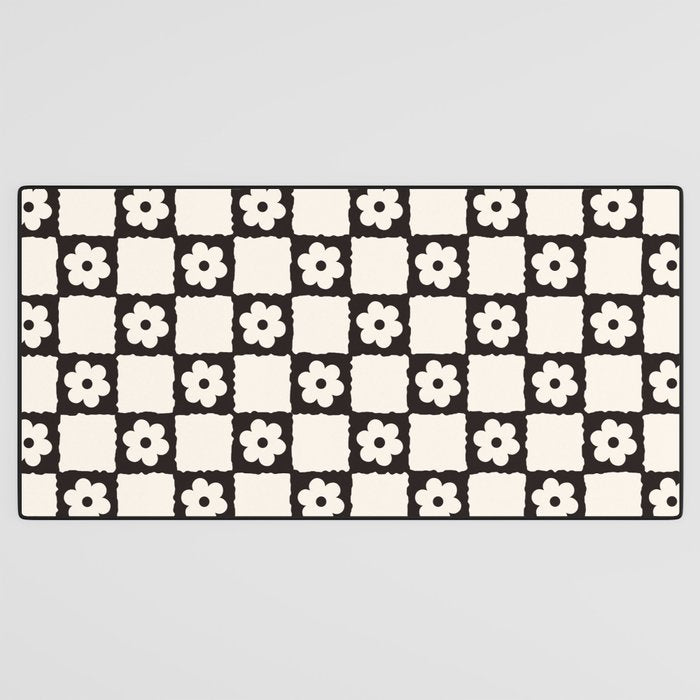 Retro Flower Checker in Black&White Desk Mat Gallery Image 3