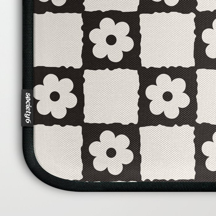Retro Flower Checker in Black&White Laptop Sleeve Gallery Image 3