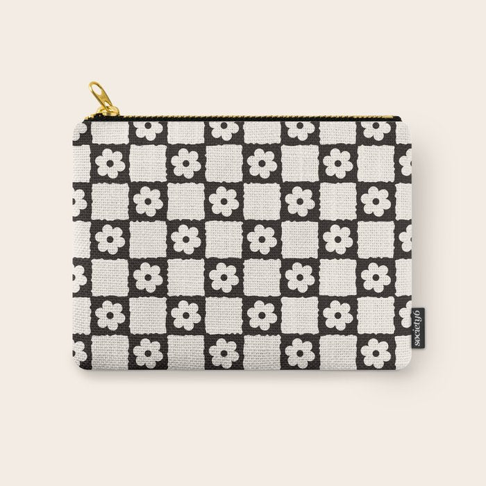 Retro Flower Checker in Black&White Carry All Pouch Gallery Image 1