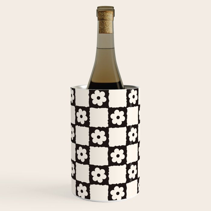 Retro Flower Checker in Black&White Wine Chiller Gallery Image 3