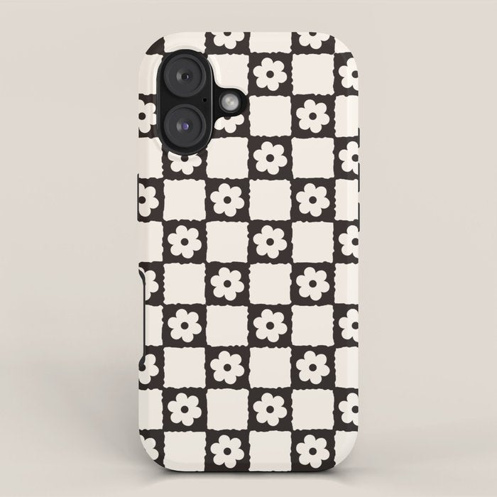 Retro Flower Checker in Black&White iPhone Case Gallery Image 1