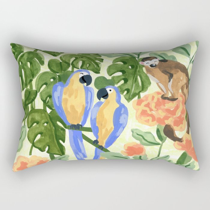 Monkeys and Parrots Rectangular Pillow Gallery Image 1