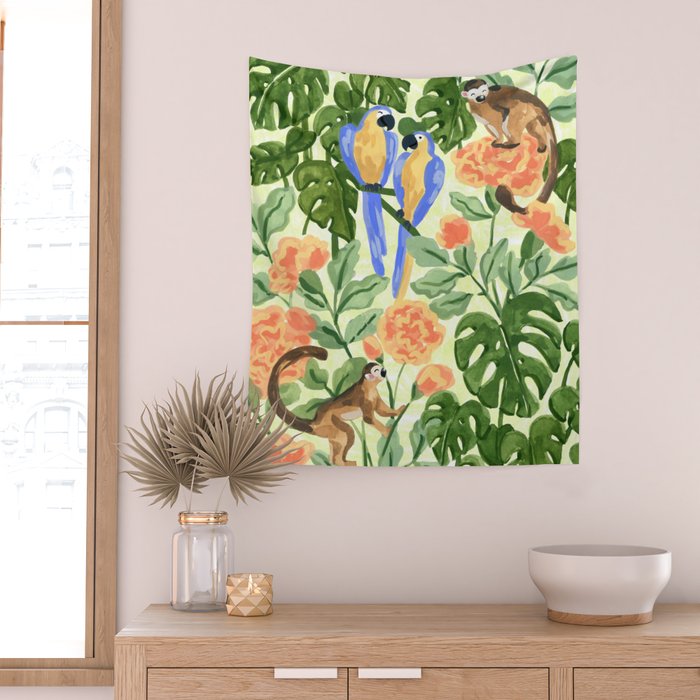 Monkeys and Parrots Wall Tapestry Gallery Image 2