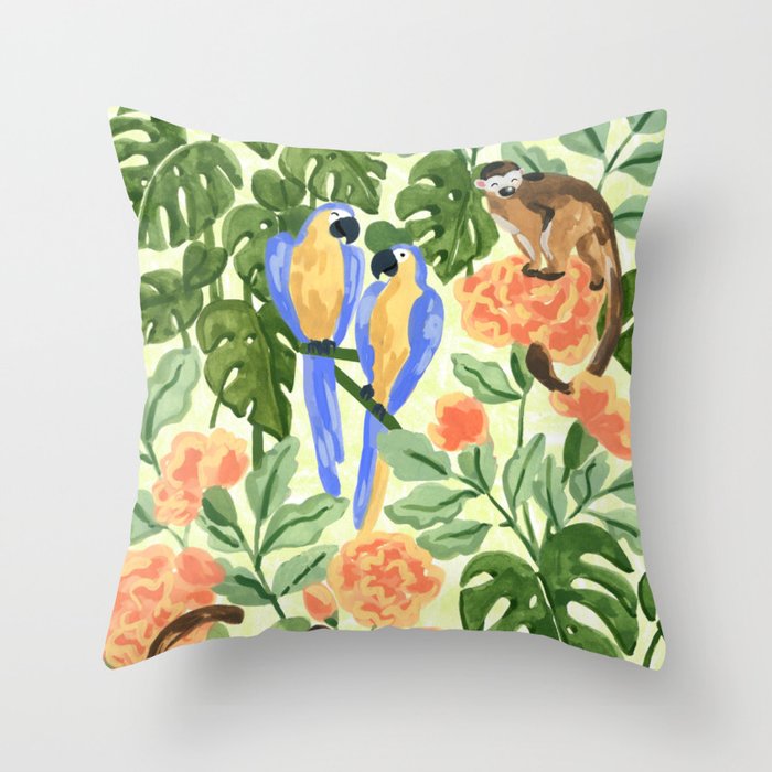 Monkeys and Parrots Throw Pillow Gallery Image 1