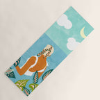The Pursuit Of Happiness, Woman Ocean Travel Swim Illustration, Bohemian Fashion Tropical Yoga Mat Gallery Image 1