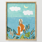 The Pursuit Of Happiness, Woman Ocean Travel Swim Illustration, Bohemian Fashion Tropical Serving Tray Gallery Image 1