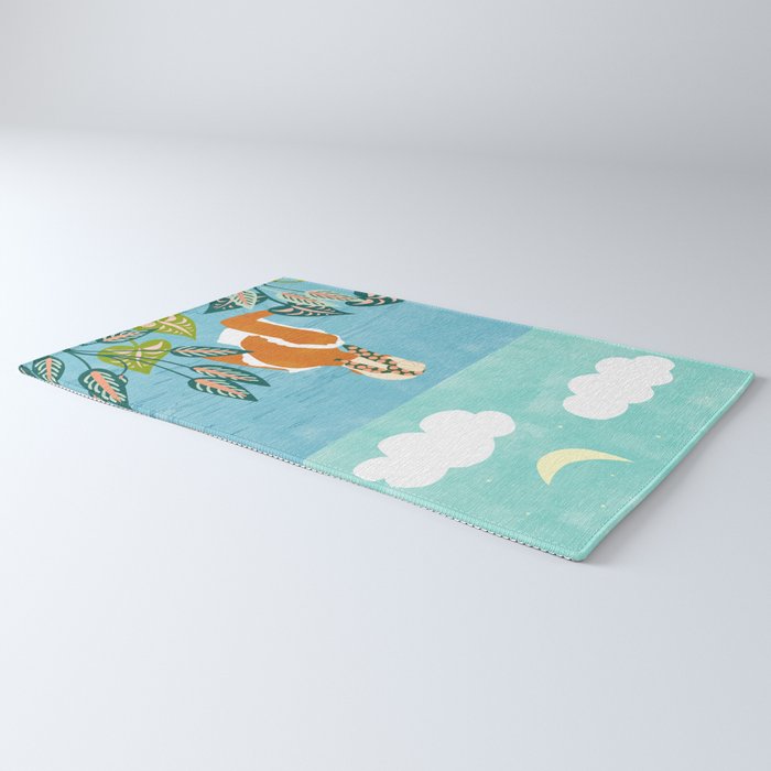 The Pursuit Of Happiness, Woman Ocean Travel Swim Illustration, Bohemian Fashion Tropical Rug Gallery Image 3