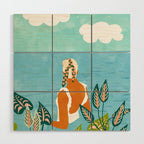The Pursuit Of Happiness, Woman Ocean Travel Swim Illustration, Bohemian Fashion Tropical Wood Wall Art Gallery Image 1