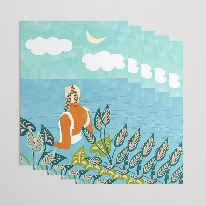The Pursuit Of Happiness, Woman Ocean Travel Swim Illustration, Bohemian Fashion Tropical Wrapping Paper Gallery Image 3