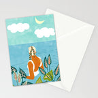 The Pursuit Of Happiness, Woman Ocean Travel Swim Illustration, Bohemian Fashion Tropical Stationery Card Gallery Image 2