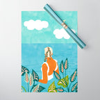 The Pursuit Of Happiness, Woman Ocean Travel Swim Illustration, Bohemian Fashion Tropical Wrapping Paper Gallery Image 1