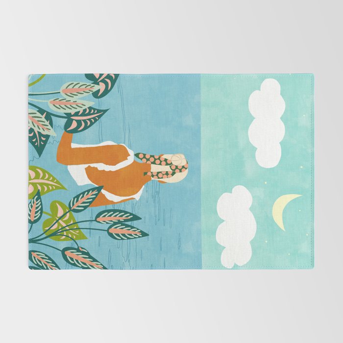 The Pursuit Of Happiness, Woman Ocean Travel Swim Illustration, Bohemian Fashion Tropical Rug Gallery Image 2