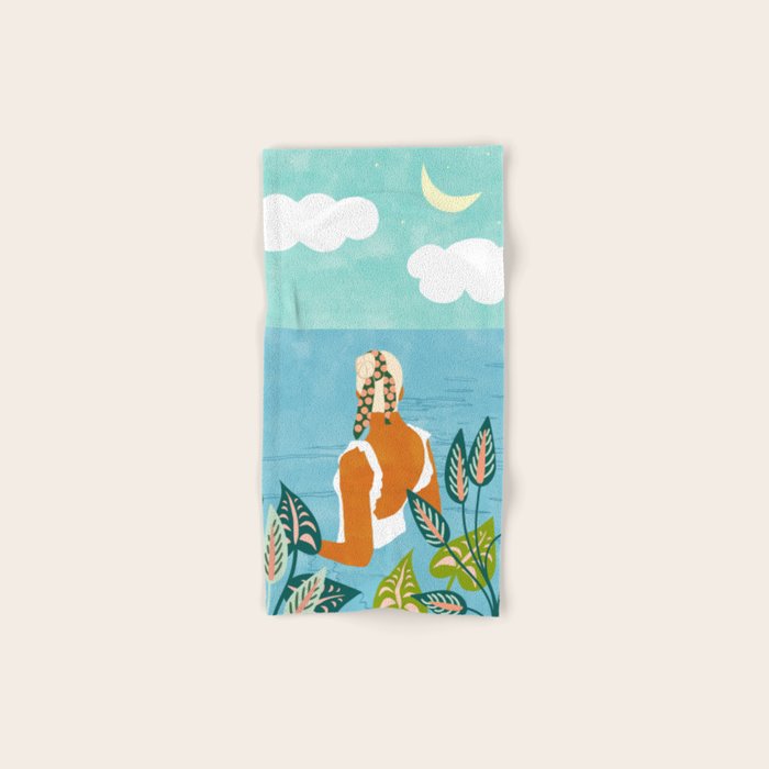 The Pursuit Of Happiness, Woman Ocean Travel Swim Illustration, Bohemian Fashion Tropical Towels Gallery Image 1