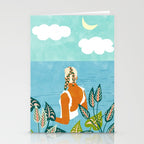 The Pursuit Of Happiness, Woman Ocean Travel Swim Illustration, Bohemian Fashion Tropical Stationery Card Gallery Image 2