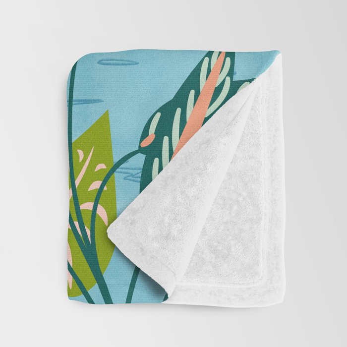 The Pursuit Of Happiness, Woman Ocean Travel Swim Illustration, Bohemian Fashion Tropical Throw Blanket Gallery Image 3
