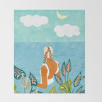 The Pursuit Of Happiness, Woman Ocean Travel Swim Illustration, Bohemian Fashion Tropical Throw Blanket Gallery Image 2