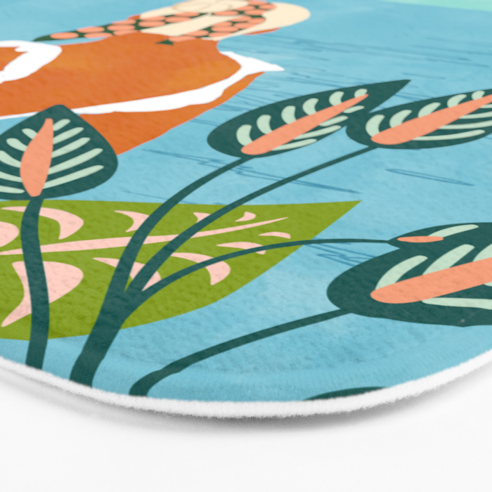 The Pursuit Of Happiness, Woman Ocean Travel Swim Illustration, Bohemian Fashion Tropical Bath Mat Gallery Image 3