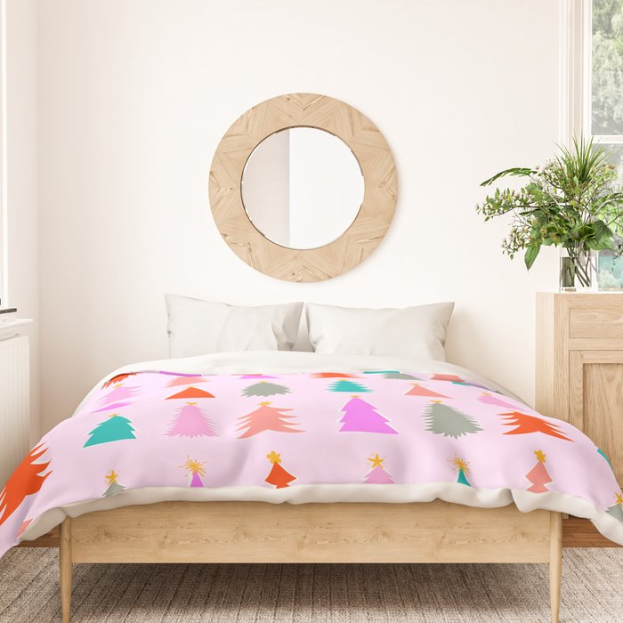 Christmas Tree Pattern on Pink Duvet Cover Gallery Image 3