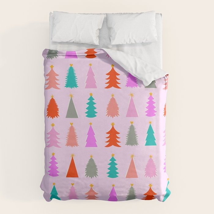 Christmas Tree Pattern on Pink Duvet Cover Gallery Image 6