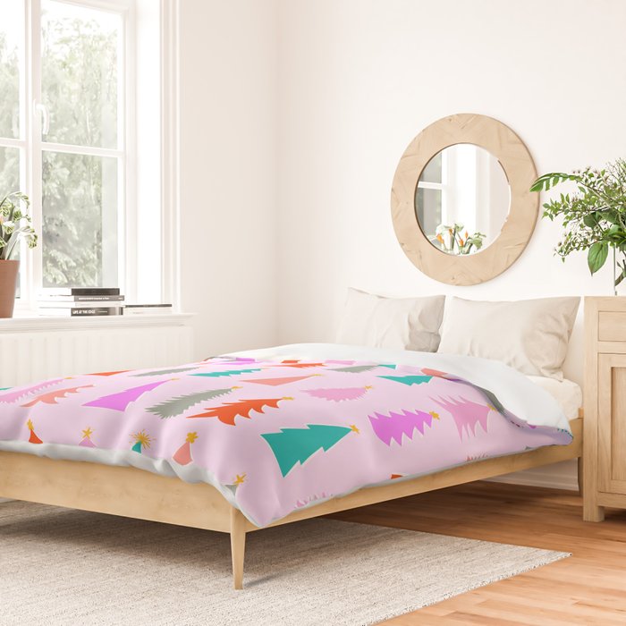 Christmas Tree Pattern on Pink Duvet Cover Gallery Image 2