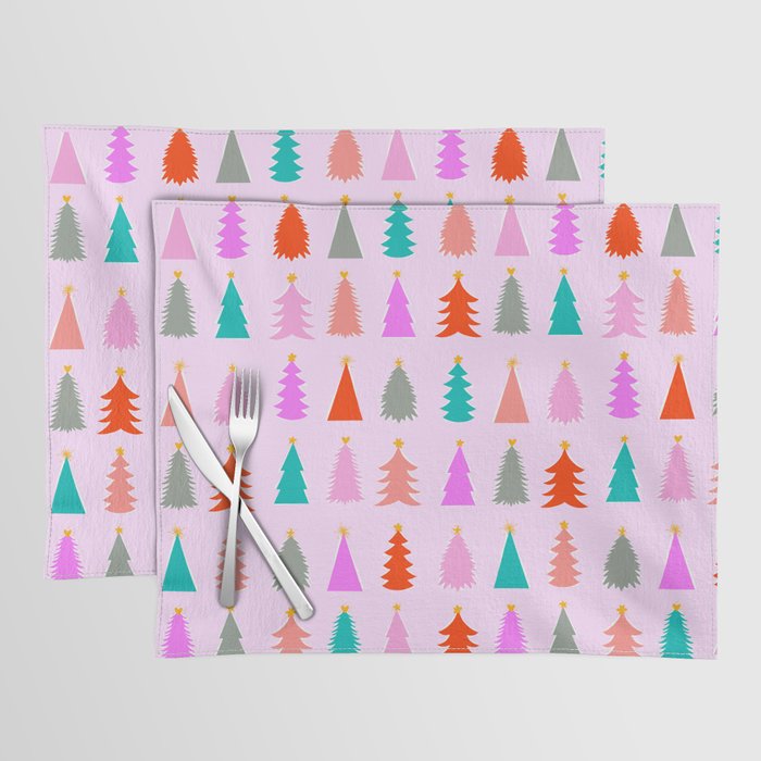 Christmas Tree Pattern on Pink Placemat Gallery Image 1