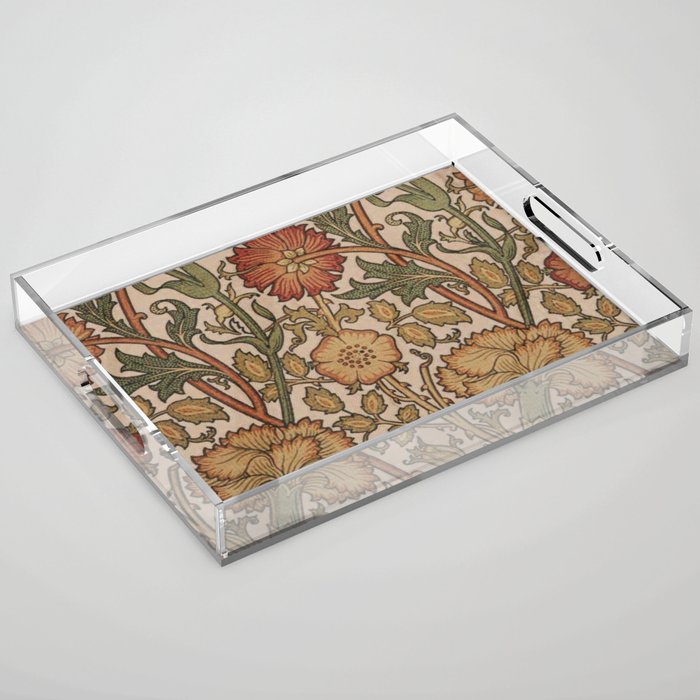 William Morris Rose and Rose, William Morris floral design  Acrylic Tray Gallery Image 1