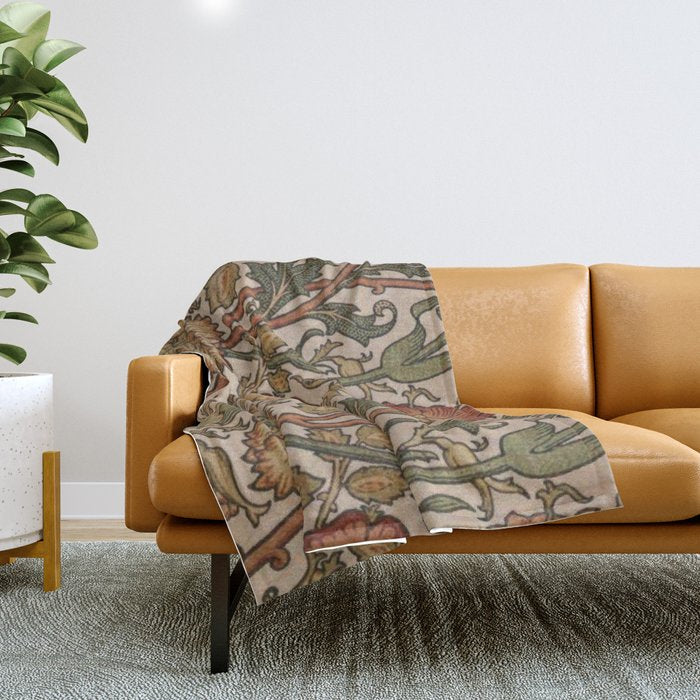 William Morris Rose and Rose, William Morris floral design  Throw Blanket Gallery Image 1