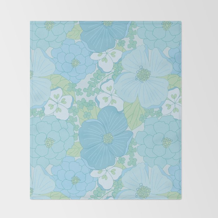 Light Blue Pastel Vintage Floral Pattern Throw Blanket Gallery Image 2