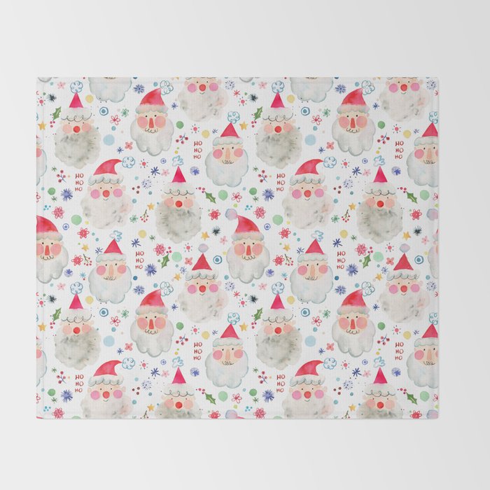 Holiday 2025 Santa claus Happy cute portrait Multicolored Christmas Throw Blanket Gallery Image 2