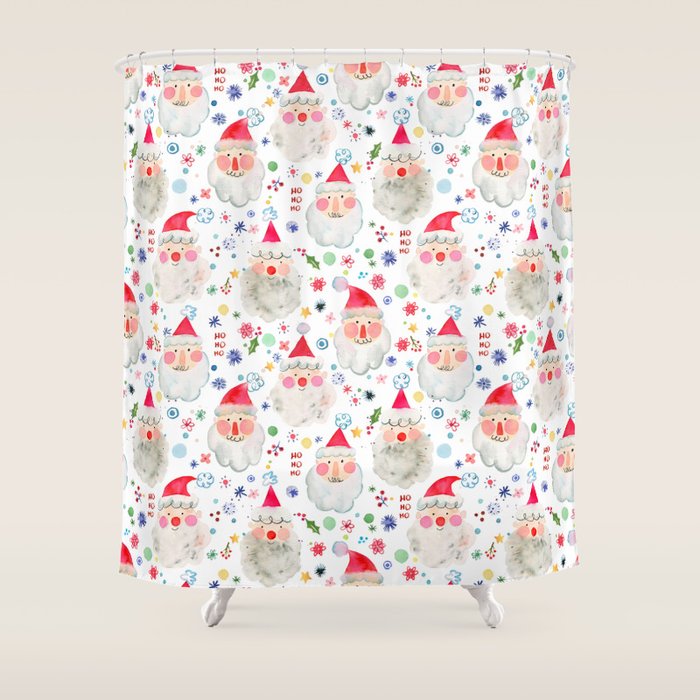 Holiday 2025 Santa claus Happy cute portrait Multicolored Christmas Shower Curtain Gallery Image 1