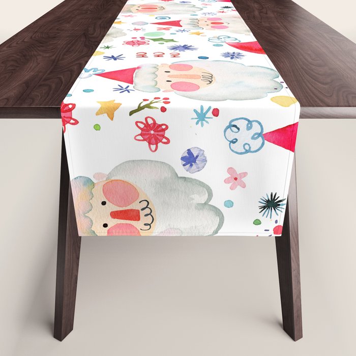 Holiday 2025 Santa claus Happy cute portrait Multicolored Christmas Table Runner Gallery Image 1