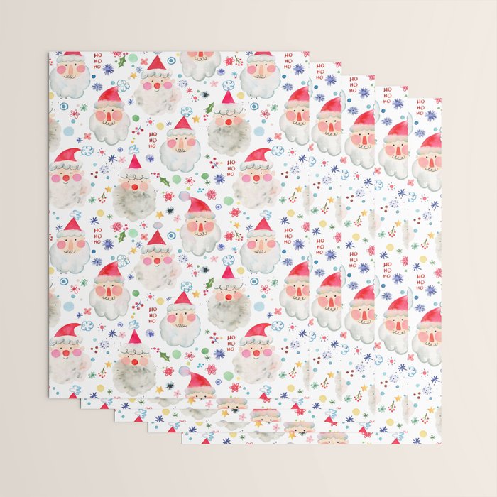 Holiday 2025 Santa claus Happy cute portrait Multicolored Christmas Wrapping Paper Gallery Image 3