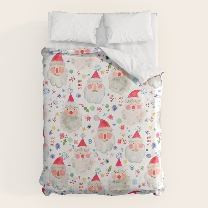 Holiday 2025 Santa claus Happy cute portrait Multicolored Christmas Duvet Cover Gallery Image 6