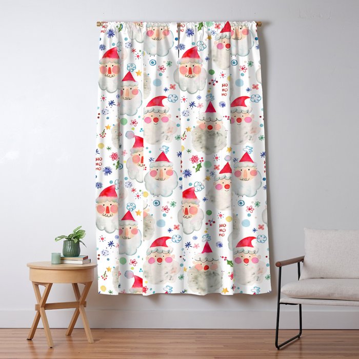 Holiday 2025 Santa claus Happy cute portrait Multicolored Christmas Window Curtain Gallery Image 1