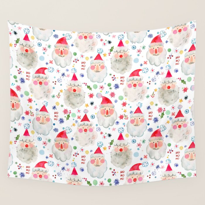 Holiday 2025 Santa claus Happy cute portrait Multicolored Christmas Wall Tapestry Gallery Image 4
