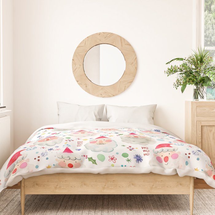 Holiday 2025 Santa claus Happy cute portrait Multicolored Christmas Duvet Cover Gallery Image 3
