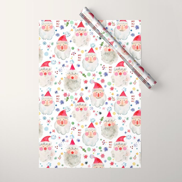 Holiday 2025 Santa claus Happy cute portrait Multicolored Christmas Wrapping Paper Gallery Image 1