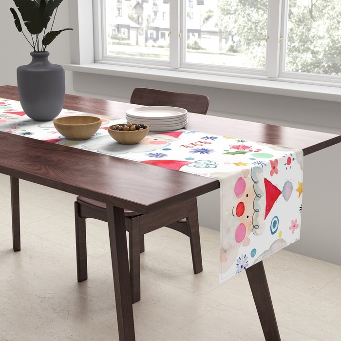 Holiday 2025 Santa claus Happy cute portrait Multicolored Christmas Table Runner Gallery Image 2