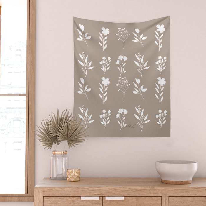 White Flower Pattern_02 Wall Tapestry Gallery Image 2