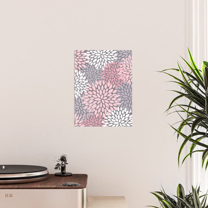 Festive, Floral Prints, Pink, White on Gray Poster Gallery Image 2