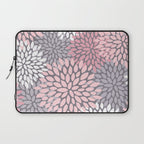 Festive, Floral Prints, Pink, White on Gray Laptop Sleeve Gallery Image 1