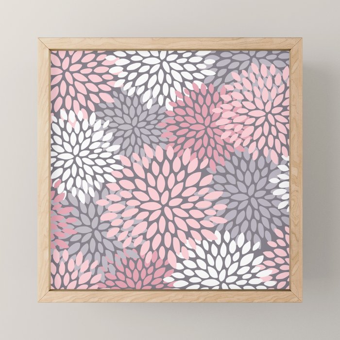 Festive, Floral Prints, Pink, White on Gray Mini Art Print Gallery Image 1