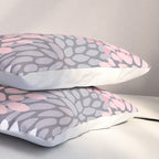 Festive, Floral Prints, Pink, White on Gray Pillow Sham Gallery Image 3