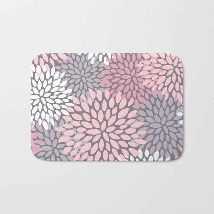 Festive, Floral Prints, Pink, White on Gray Bath Mat Gallery Image 1